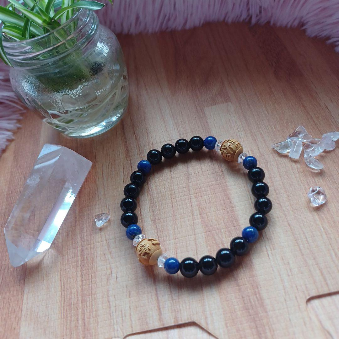 天然石お守りブレスレット 天照大御神様×月読命様モリオン(黒水晶)