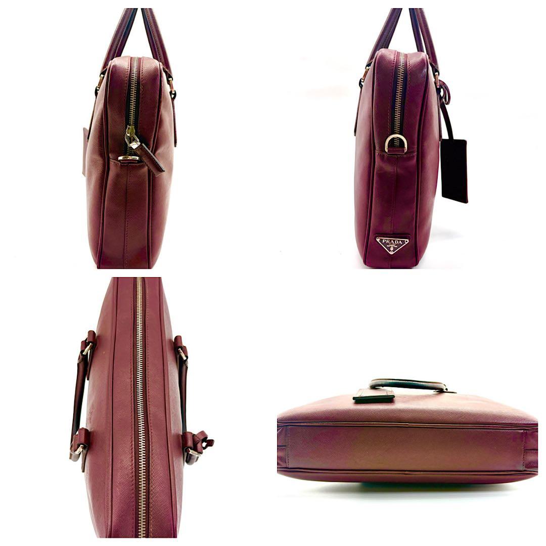 PRADA　ビジネスバック　2way　サフィアーノレザー　三角ロゴ　ボルドー