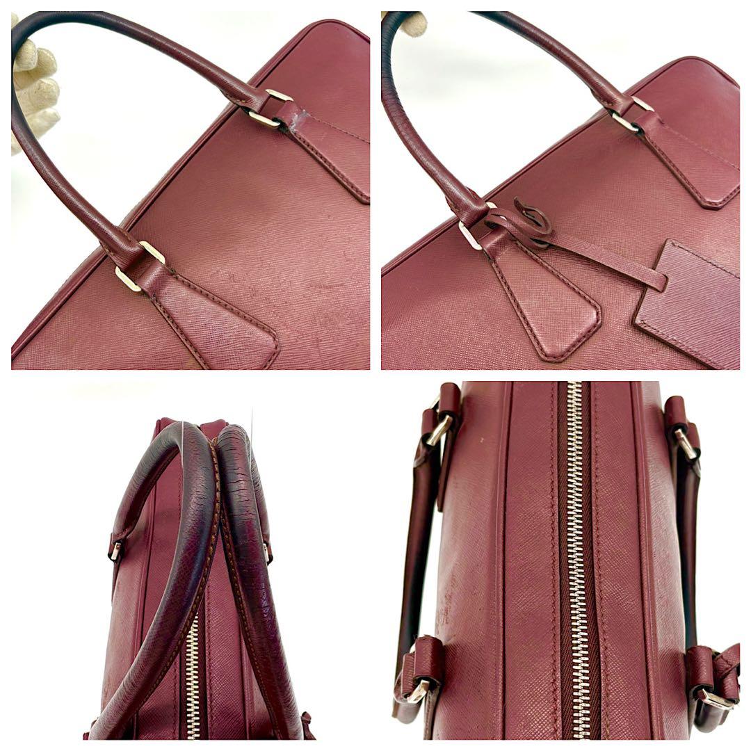 PRADA　ビジネスバック　2way　サフィアーノレザー　三角ロゴ　ボルドー