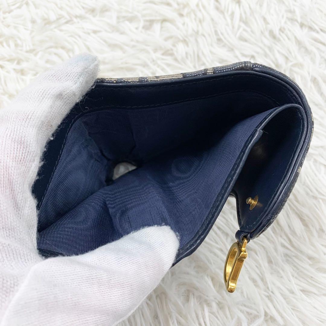 【✨極美品✨】ディオール 三つ折り財布 オブリーク サドル Dロゴ ネイビー