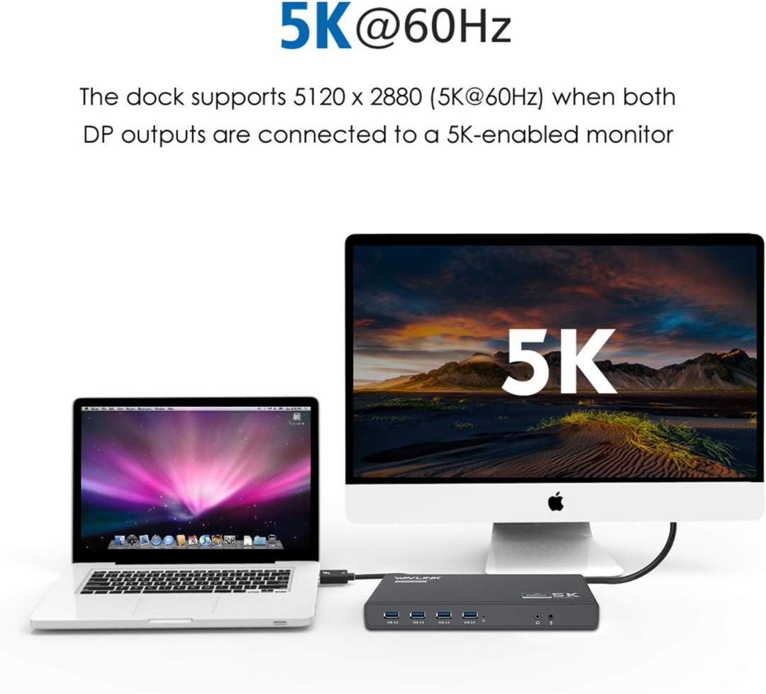 WAVLINK USB C デュアル4Kドック 5K 65WノートPC充電対応
