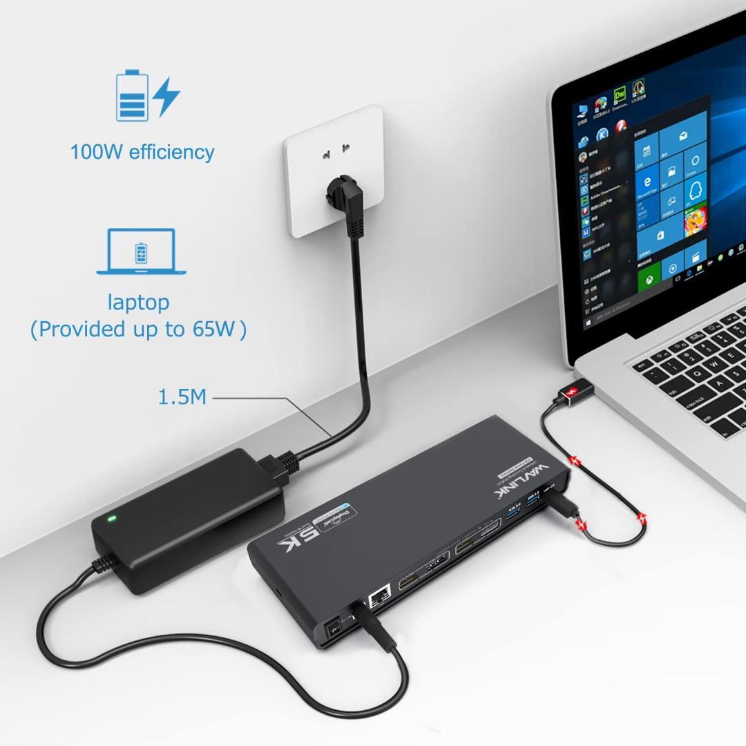 WAVLINK USB C デュアル4Kドック 5K 65WノートPC充電対応