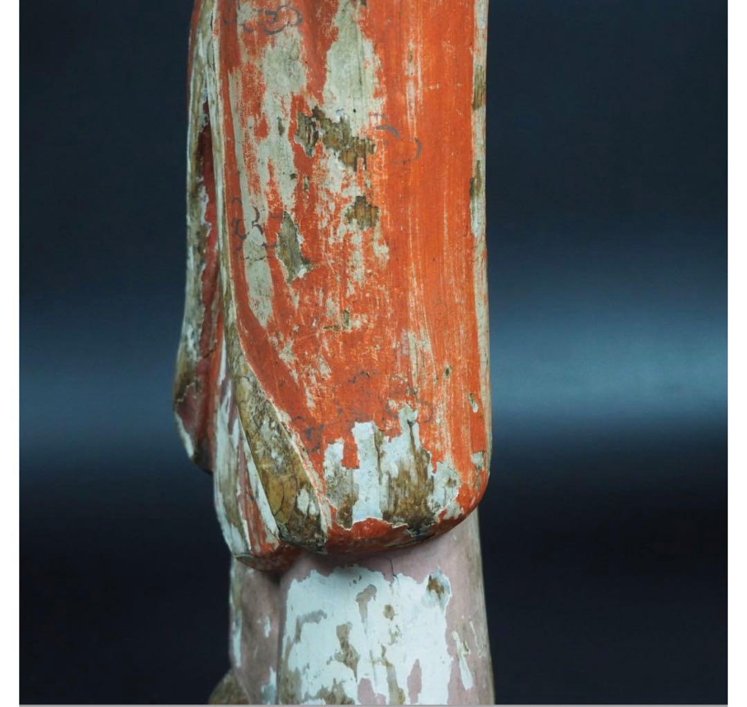 送料無料　鎌倉～室町時代　木彫り 木彫立像 古仏　仏像　総高42.3ｃｍ