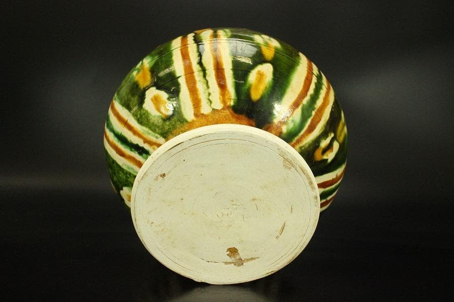 中国美術 唐三彩 蓋 丸壷(A368)