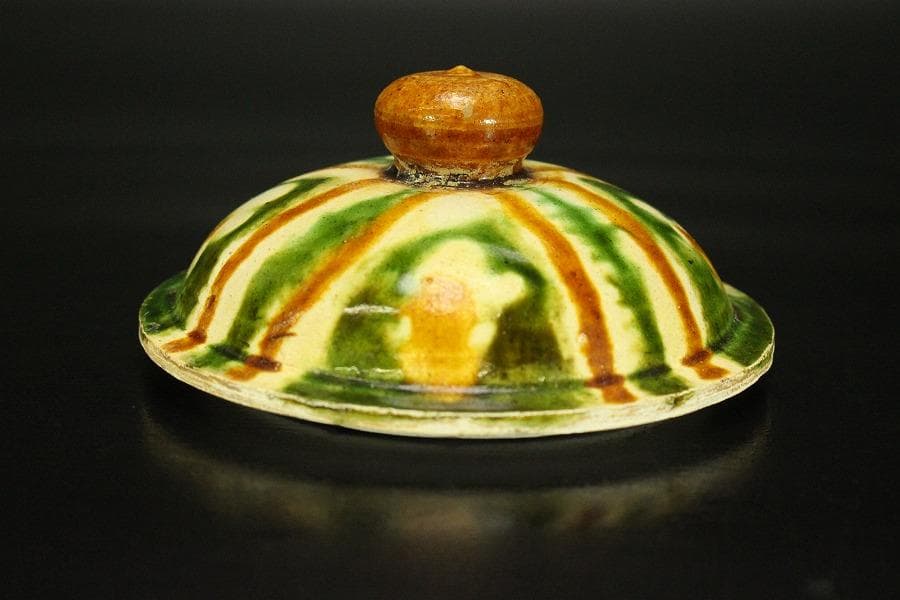 中国美術 唐三彩 蓋 丸壷(A368)