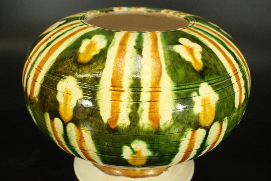 中国美術 唐三彩 蓋 丸壷(A368)