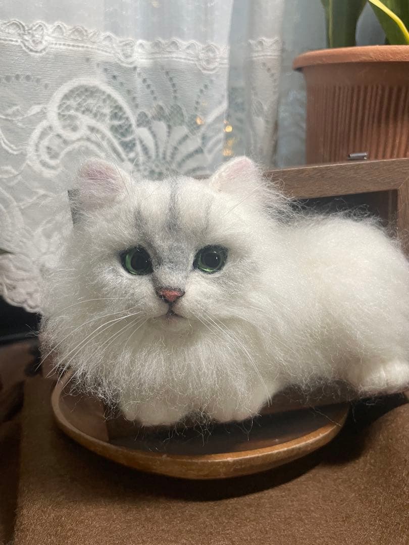 羊毛フェルト　猫　チンチラシルバーちゃんBOX型フレーム