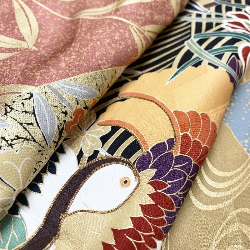 507z19☆振袖 重ね衿付 古典柄 金駒刺繍 金彩 地紋☆美品 成人式 結婚式