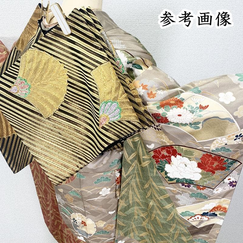 507z19☆振袖 重ね衿付 古典柄 金駒刺繍 金彩 地紋☆美品 成人式 結婚式