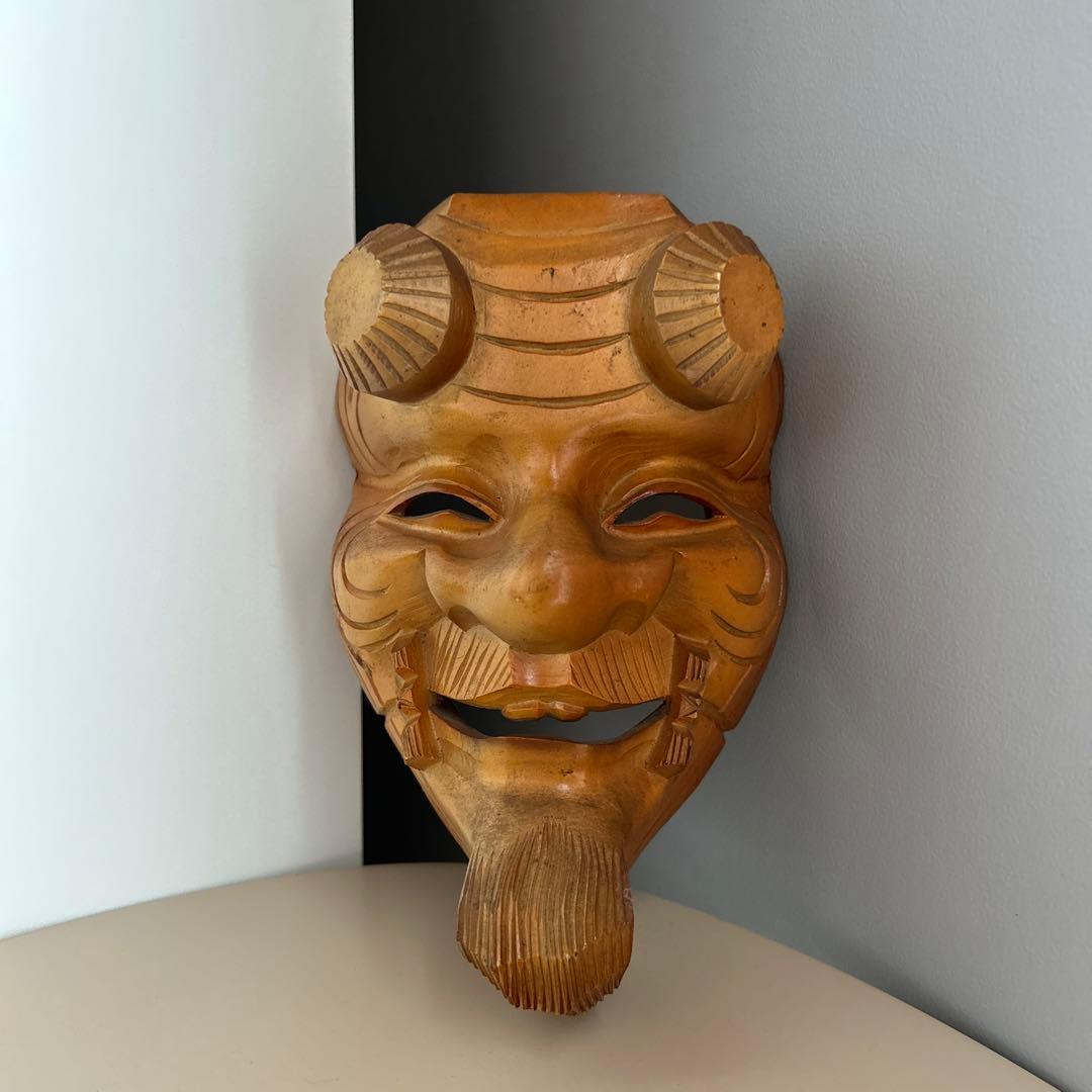 翁面 お面 木彫り 希少 骨董 レトロ ビンテージ アンティーク 昭和 レア