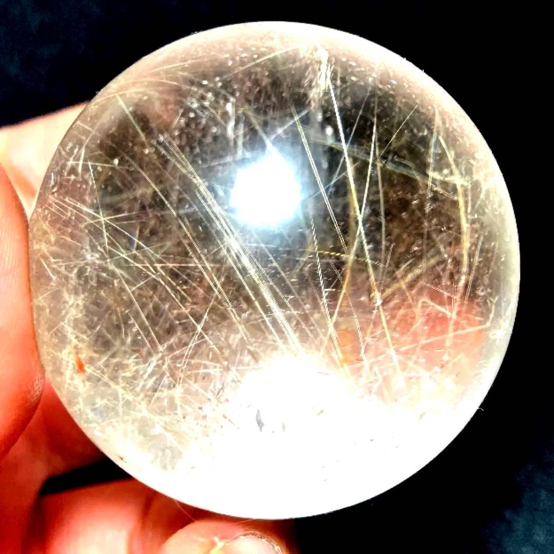 50mm ゴールドルチルクォーツ　丸玉　スフィア　金針水晶