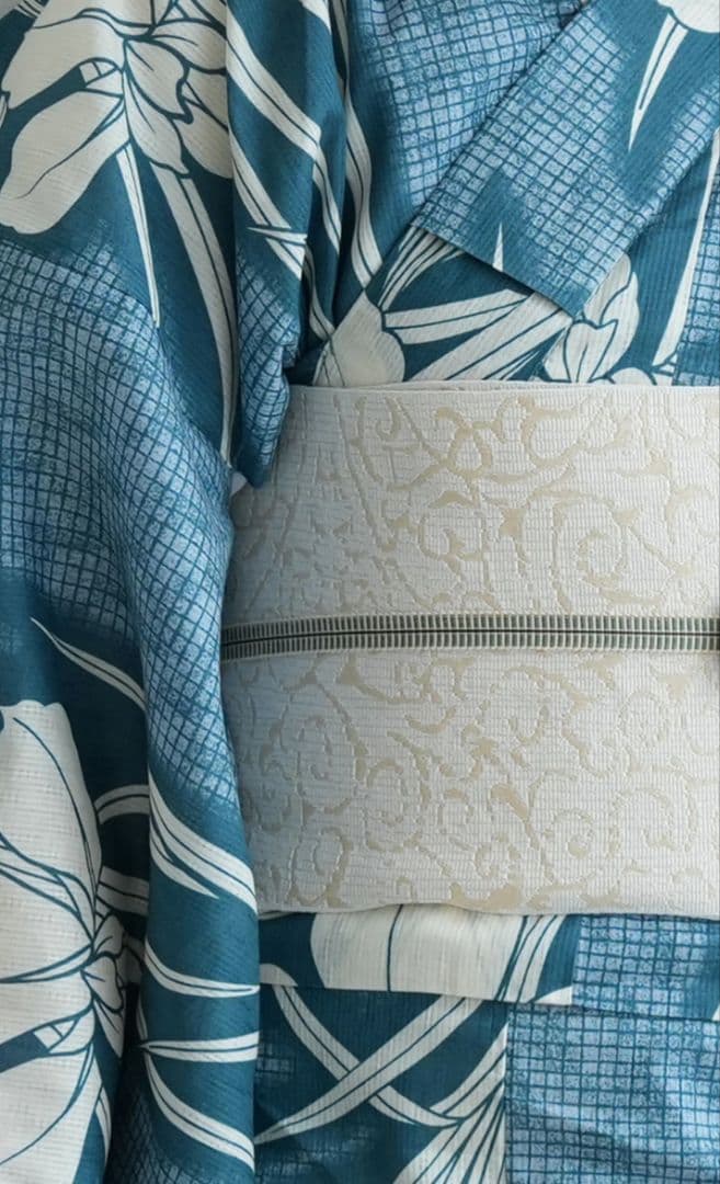 utatane セパレート高級変わり織 二部式浴衣3点セット　鈍青に菖蒲　古典柄