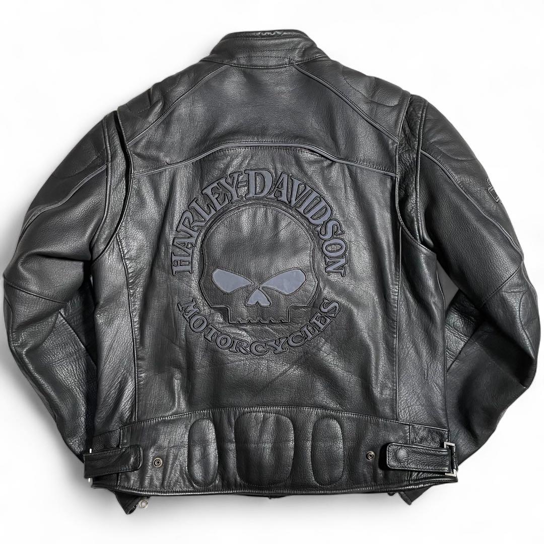 ハーレーダビットソン シングルライダースジャケット スカルデザイン 反射材付き