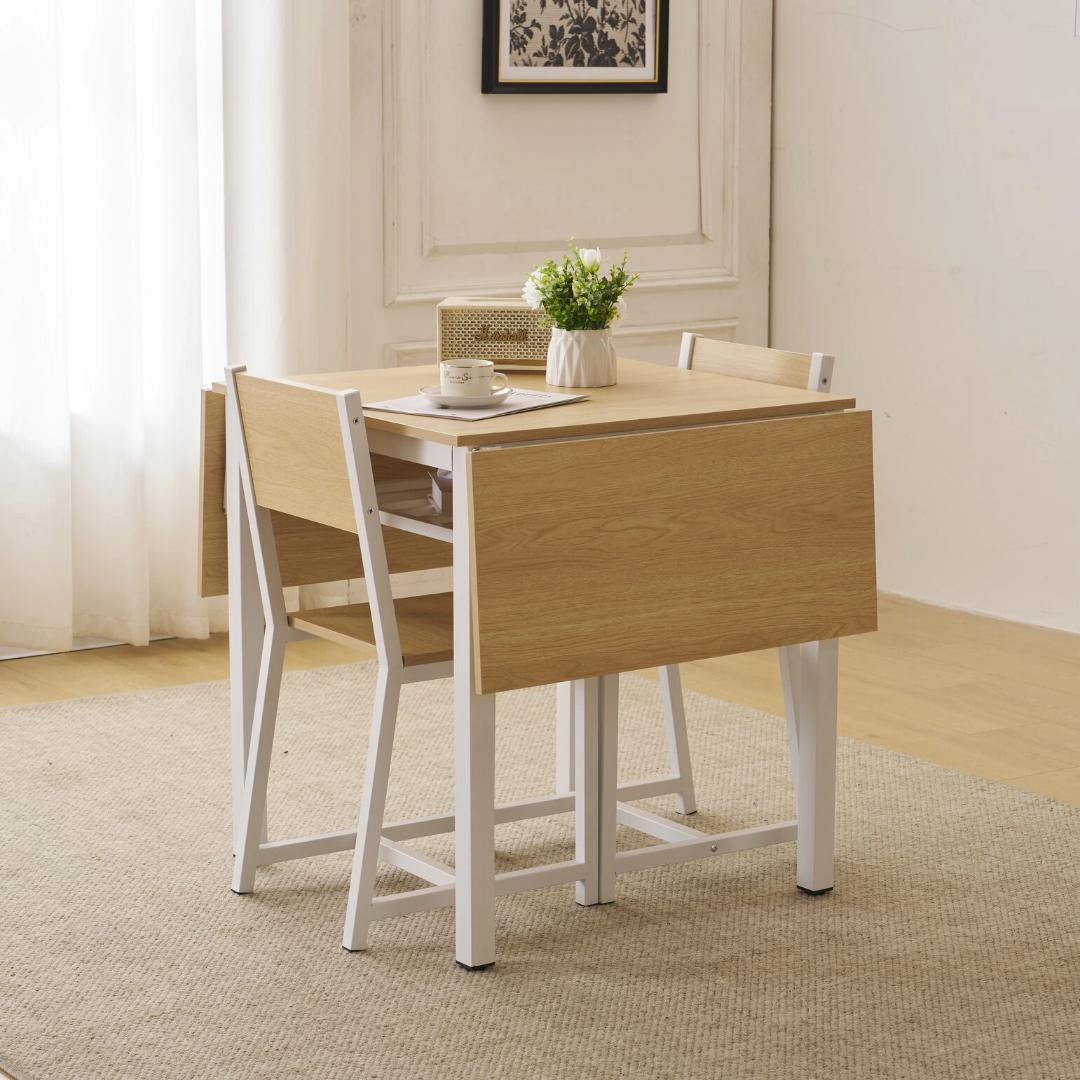 超人気！【ナチュラル】ダイニングセット 3点 2人掛け 伸縮ウッド