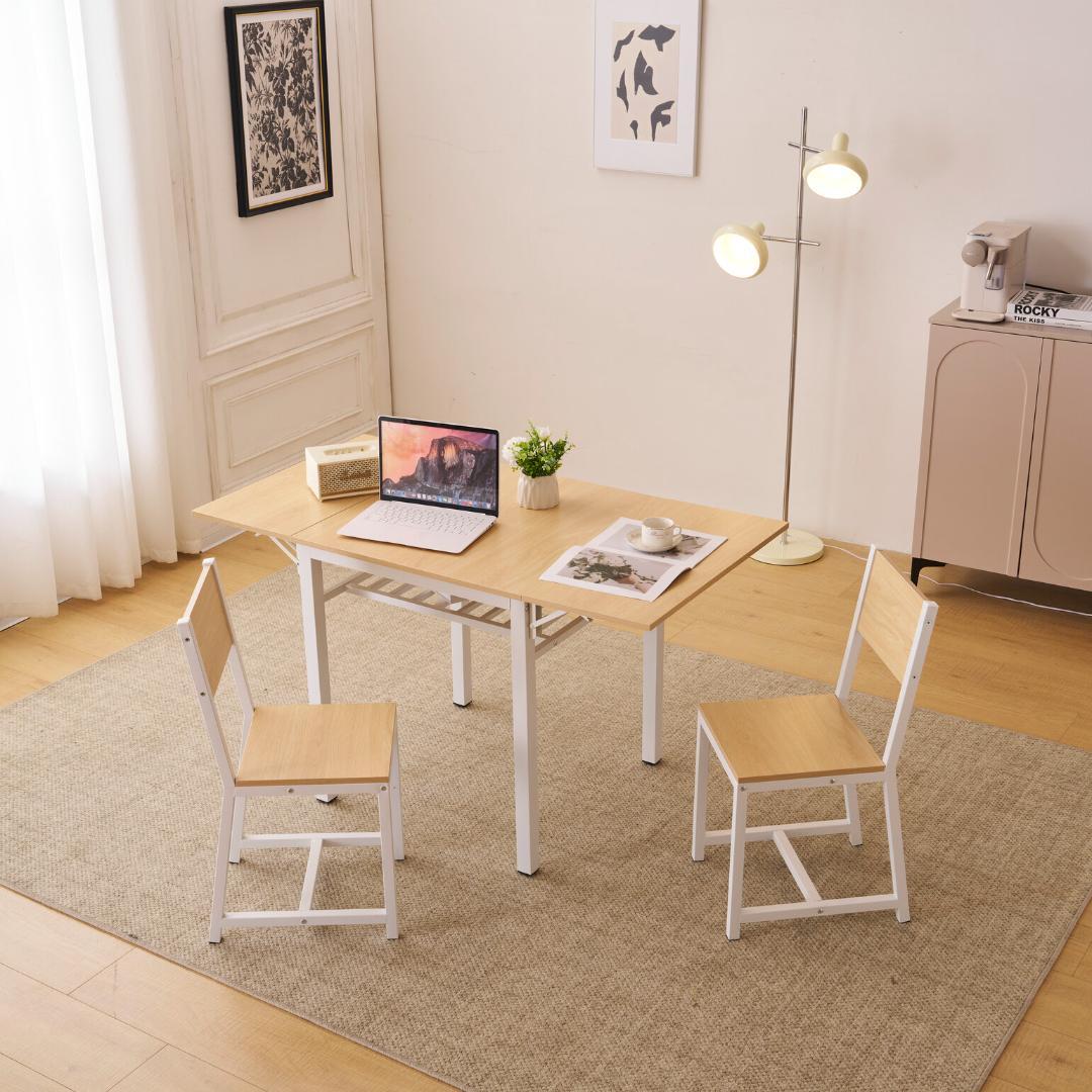 超人気！【ナチュラル】ダイニングセット 3点 2人掛け 伸縮ウッド