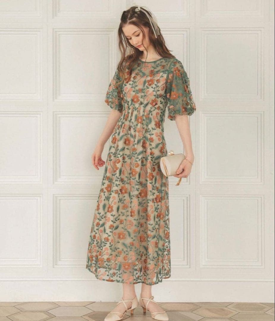 【新品タグ付き】Dorry Doll ブルーミーフラワードレス　オレンジ　M