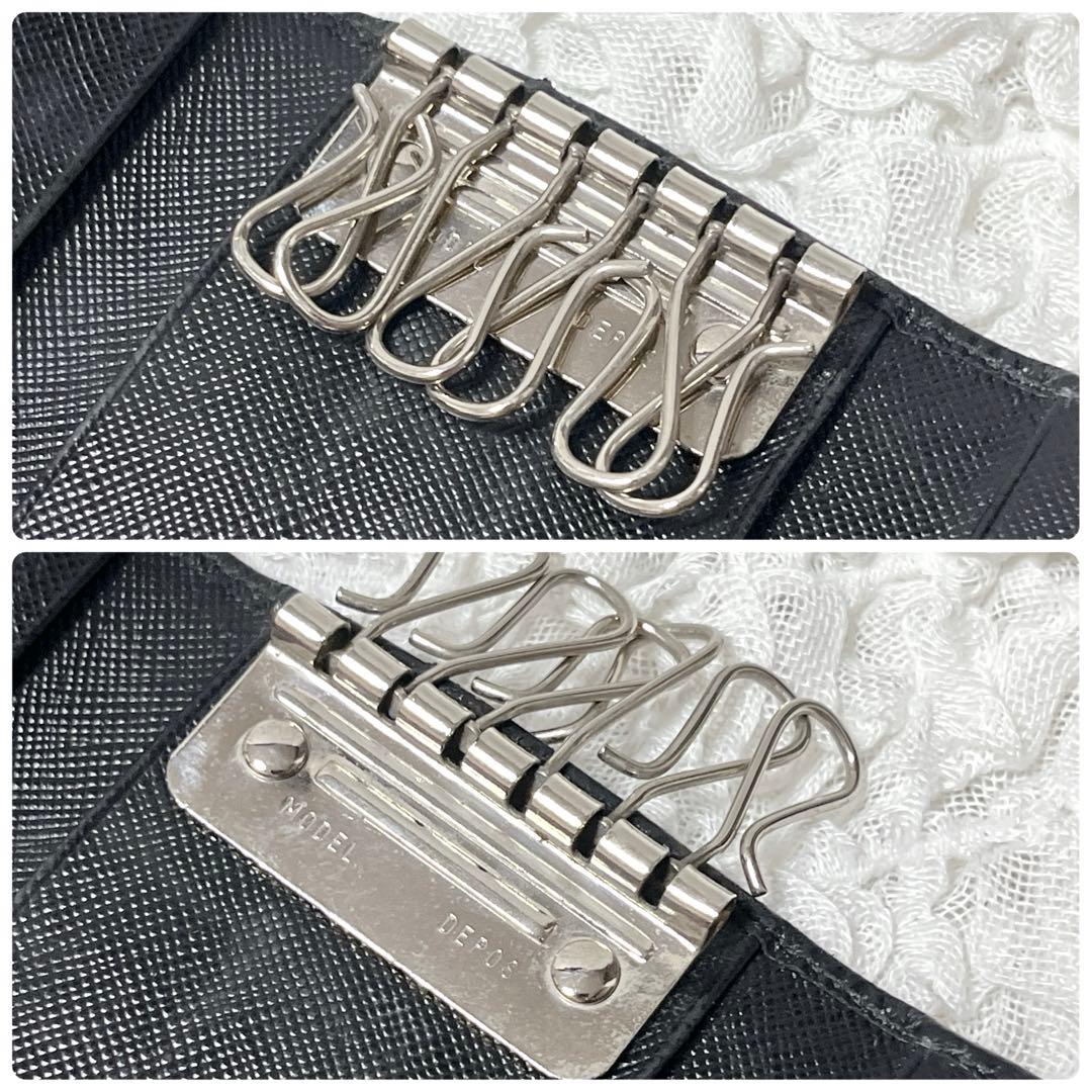 美品✨プラダ 6連キーケース トライアングルロゴ サフィアーノレザー 黒 三角