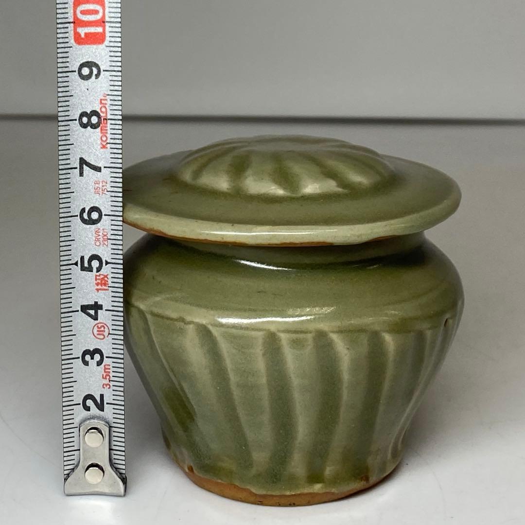 中国明時代 竜泉窯 蓋物 七官青磁 h7.3cm 東キ7-1129☆2F トヒト