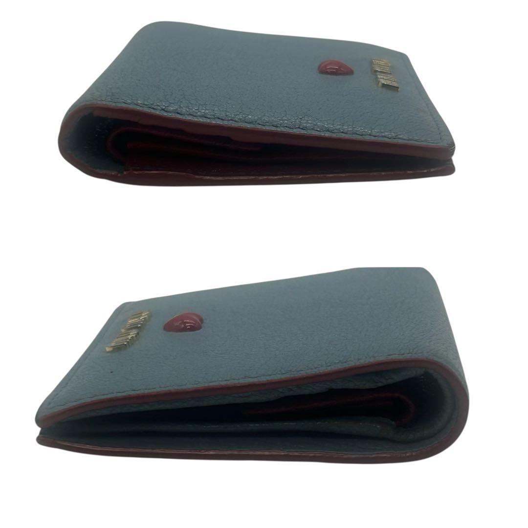 希少カラー miu miu マドラスラブ 二つ折り財布 ハート 水色×赤 レザー