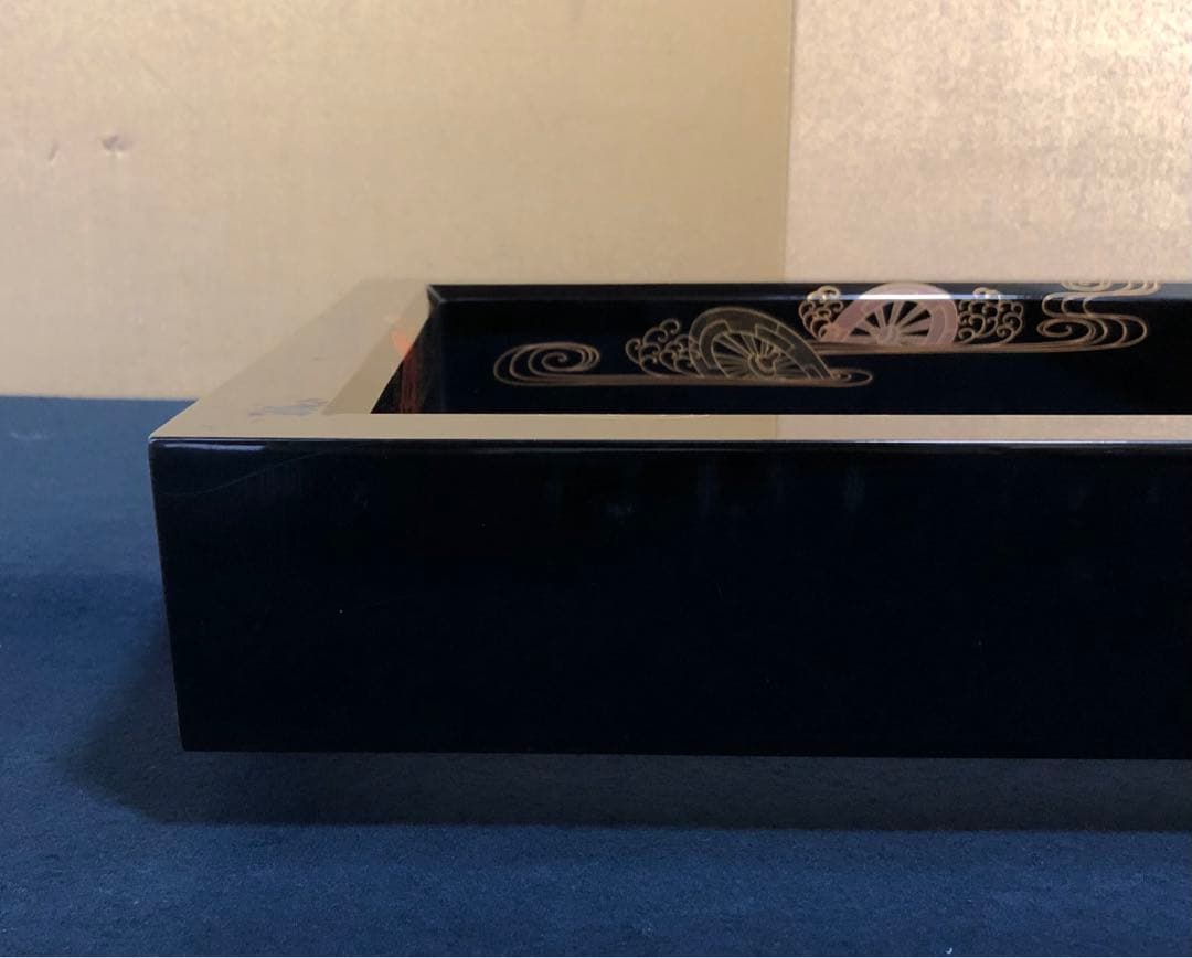 《R》茶道具 黒真塗 源氏車蒔絵 炉縁 蒔絵師 司光作 共箱 251022い5