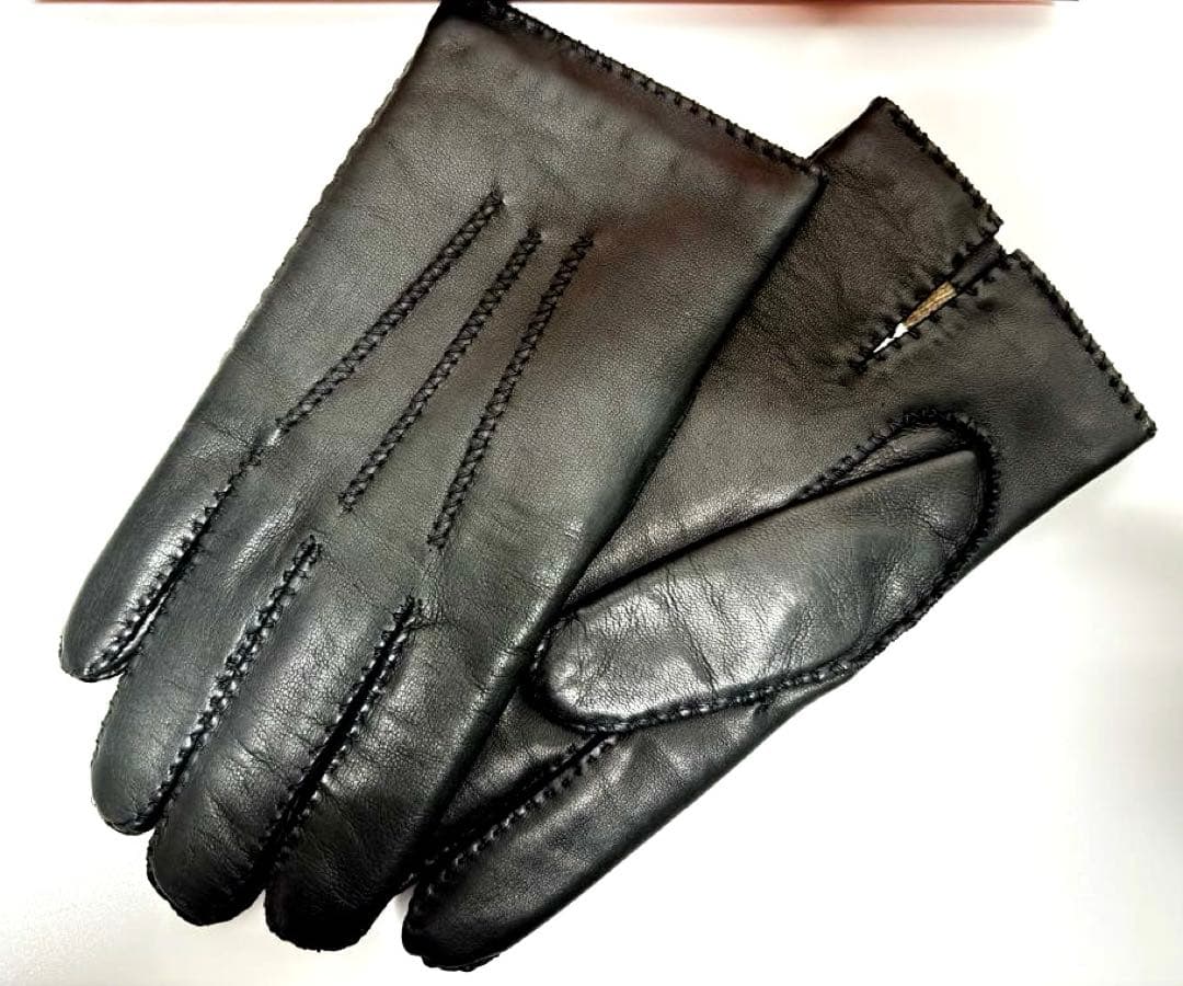 【美品】エルメス クルードセル手袋ブラック ラムレザーカシミア ¥177,100