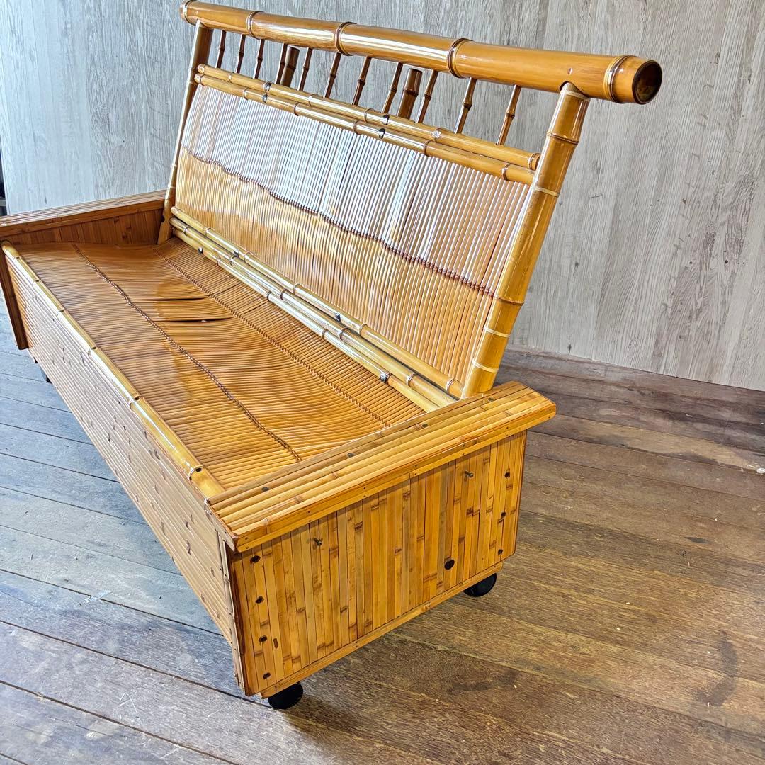 梅里竹芸 ソファ 竹製 健康椅子 長椅子 竹家具 キャスター付き 和風