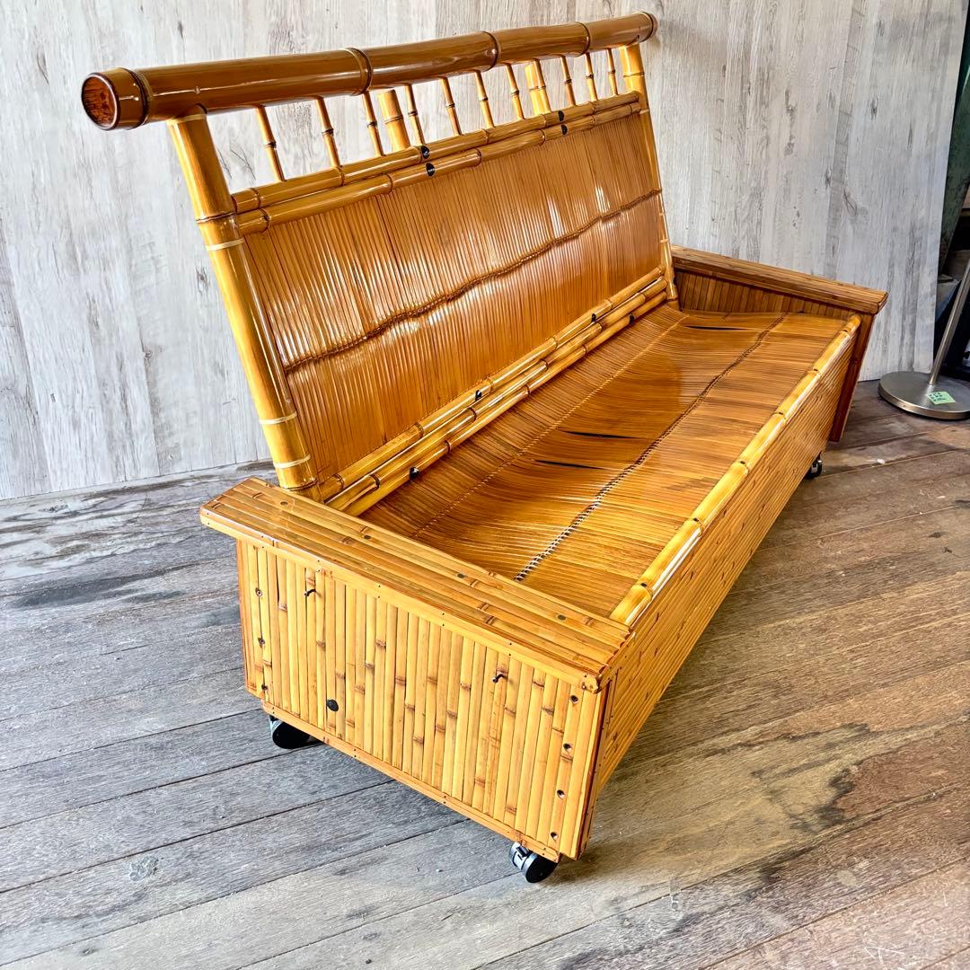 梅里竹芸 ソファ 竹製 健康椅子 長椅子 竹家具 キャスター付き 和風