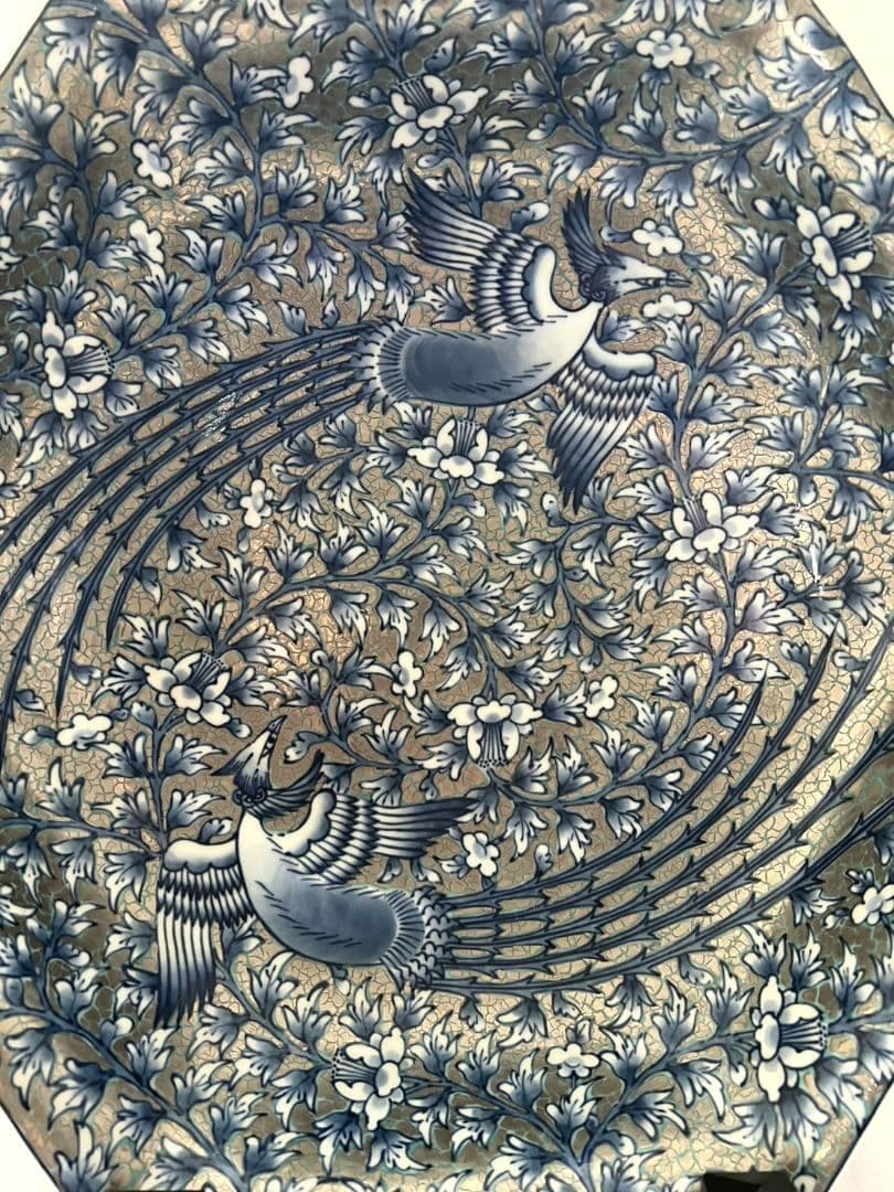 極上白金彩鳳凰文飾皿 46cm 藤井朱明 有田焼