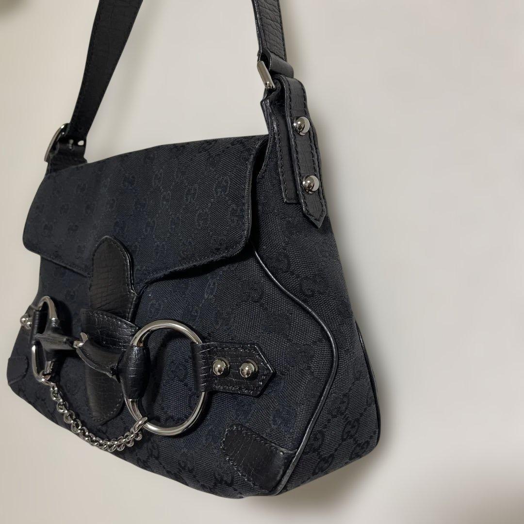 美品！GUCCI グッチワンショルダーハンドバッグ キャンバス　ホースビットレザ