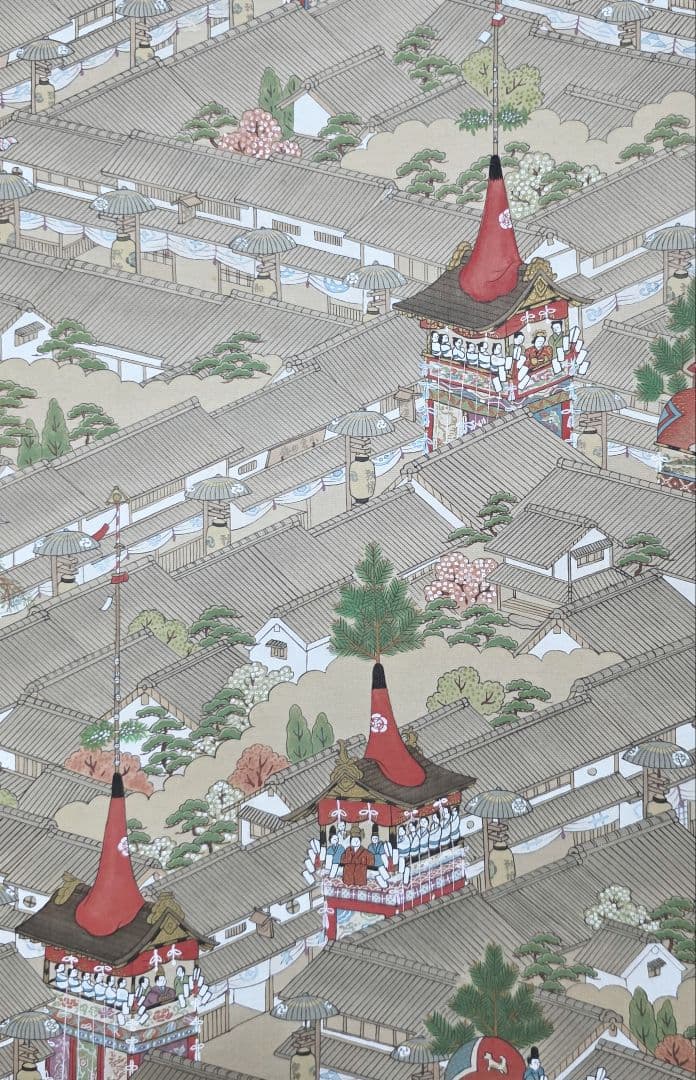 【祇園祭山鉾巡行図】染色 1015 京都洛中洛外 長刀鉾 掛け軸