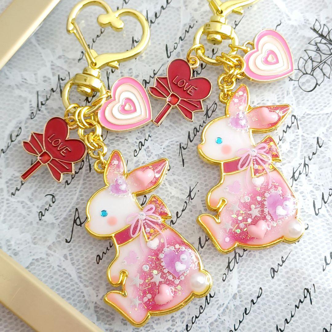 ♡バレンタイン♡うさぎ　レジンキーホルダー他　計6点