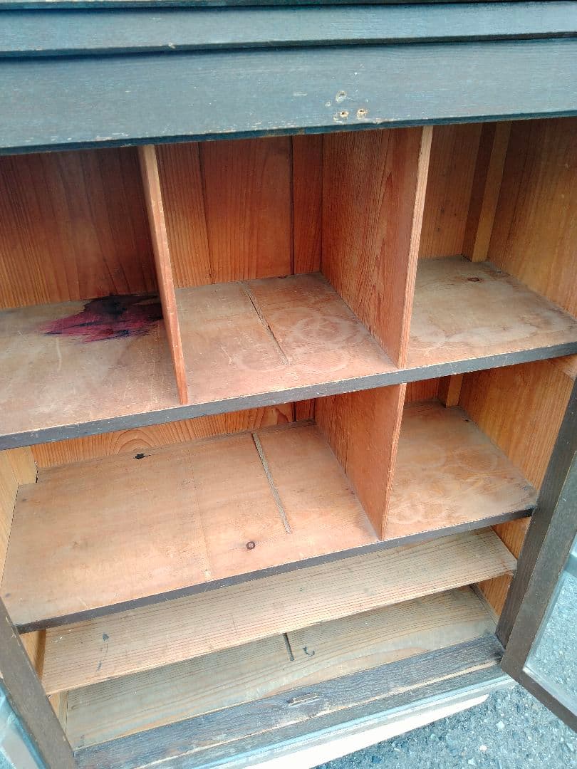 古道具　木製ガラスキャビネット ダークブラウン 2扉