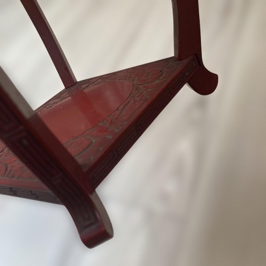 【中古品】村上堆朱 牡丹 唐草 高 花台　花瓶台　レトロ　ビンテージ　伝統工芸