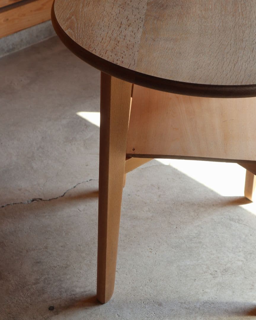 楢(ナラ)とブナ材のカフェテーブル　古道具 古家具 丸テーブル 店舗什器