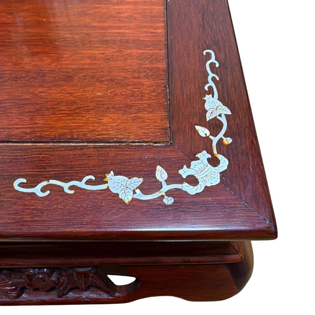 高級唐木 花台 螺鈿細工 透かし彫り 床の間 和インテリア 華道 飾り台