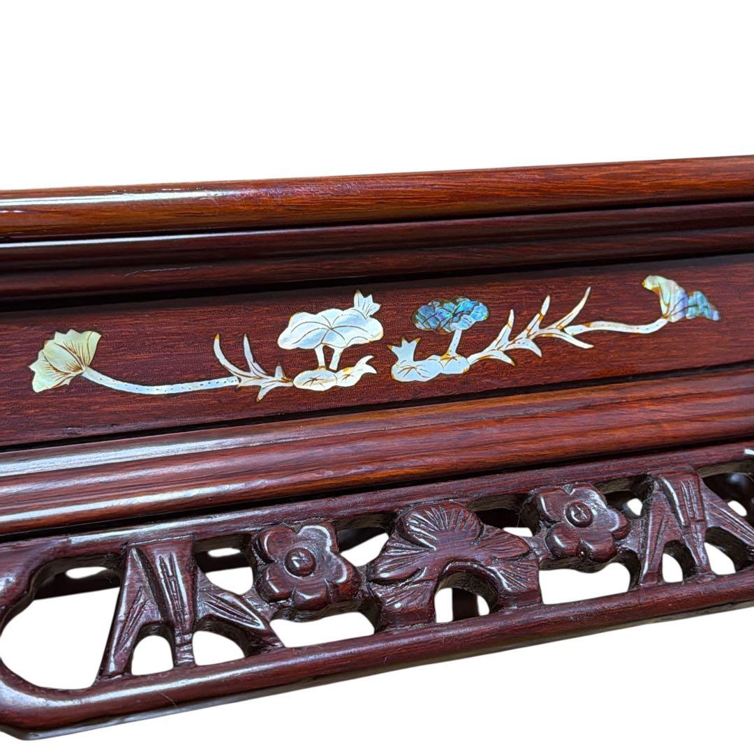 高級唐木 花台 螺鈿細工 透かし彫り 床の間 和インテリア 華道 飾り台