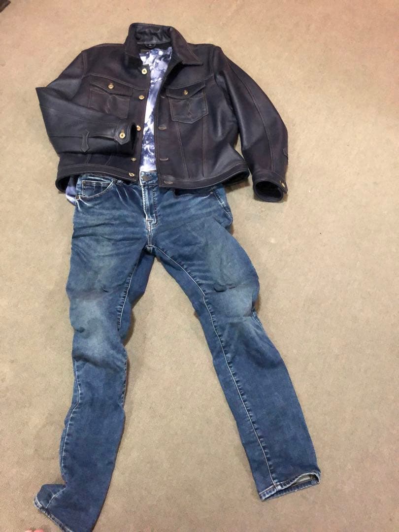 レザージャケット、ネイビー