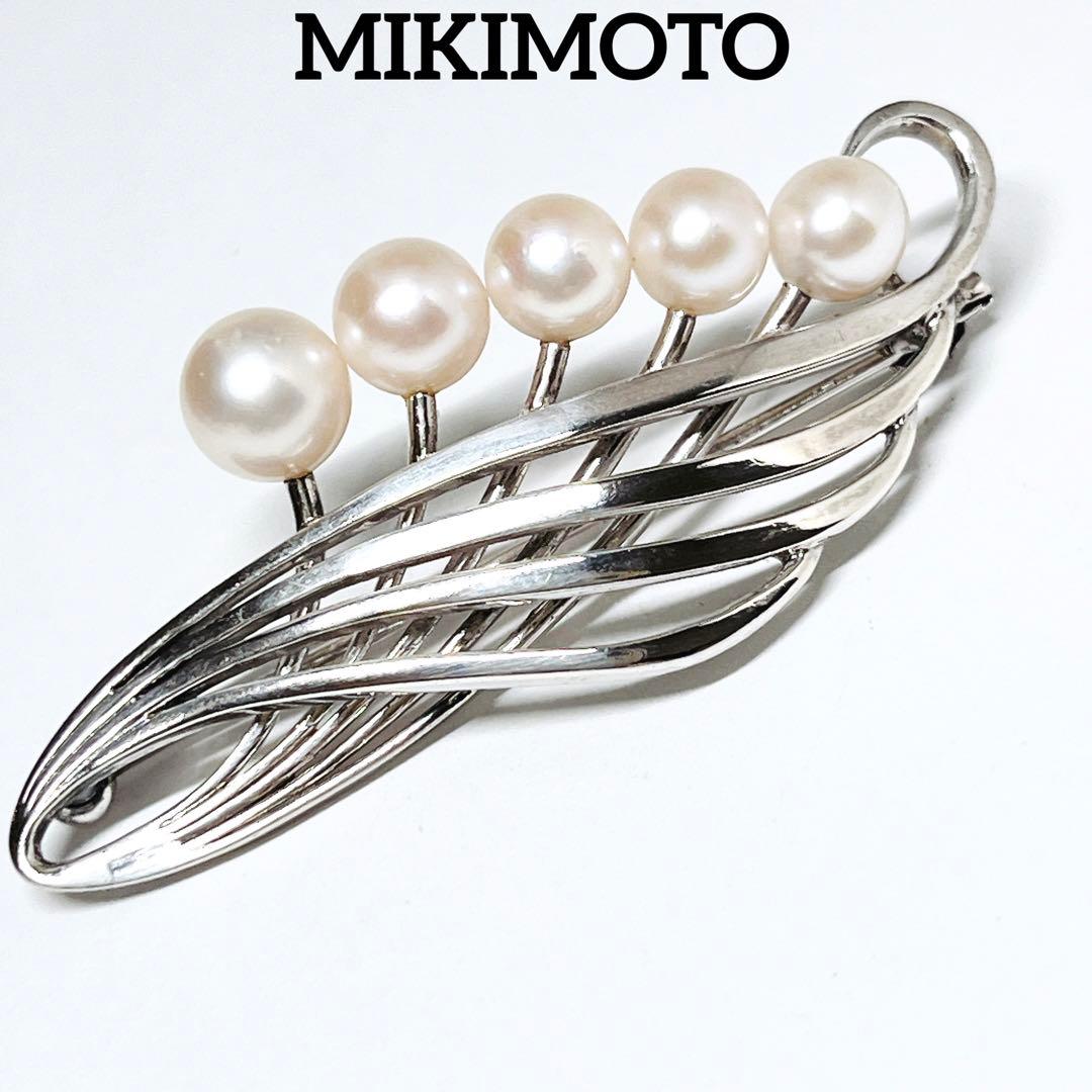 MIKIMOTO ミキモト パール　ブローチ　コサージュ　シルバー　リーフ