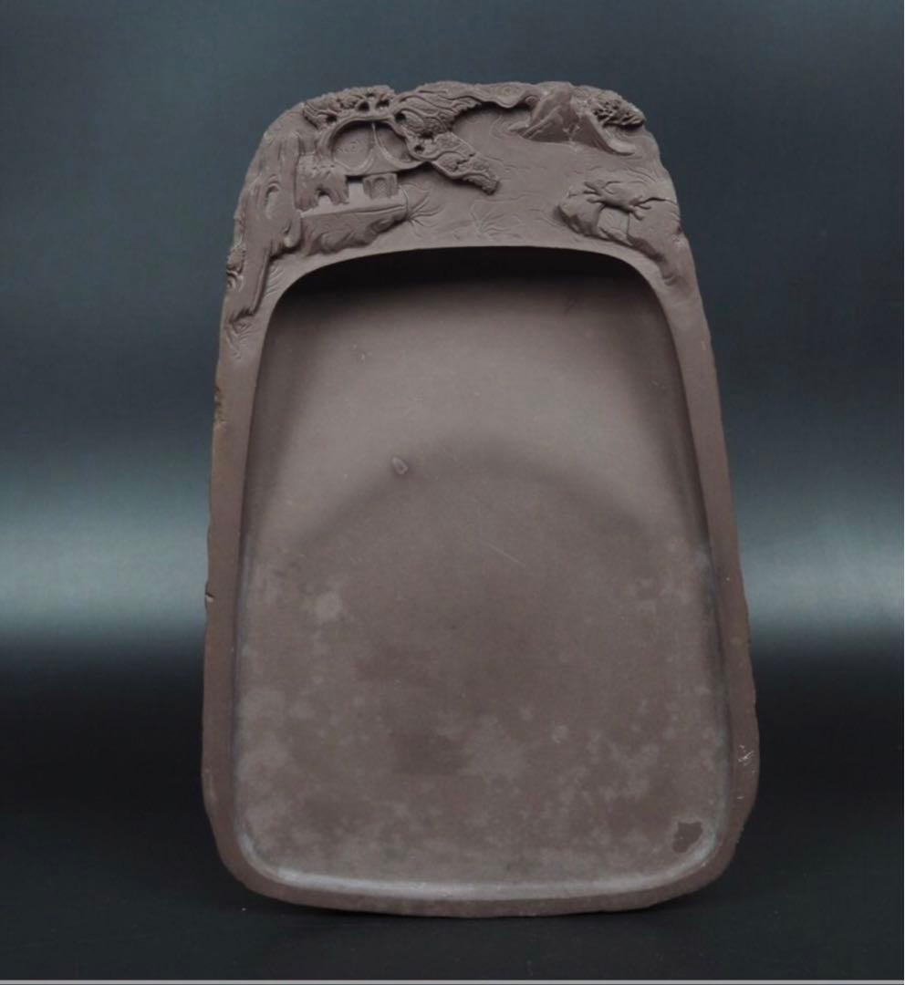 送料無料　未使用　山水楼閣彫刻端渓硯　中国文房四宝