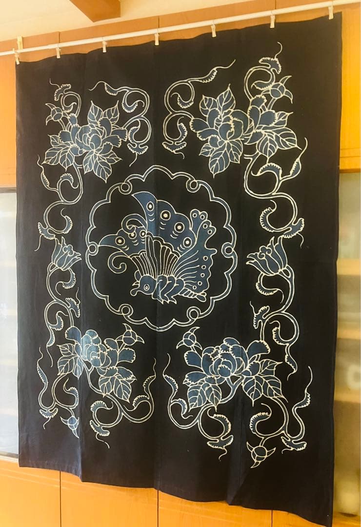 明治時代の筒描　揚羽蝶✴︎藍染タペストリー