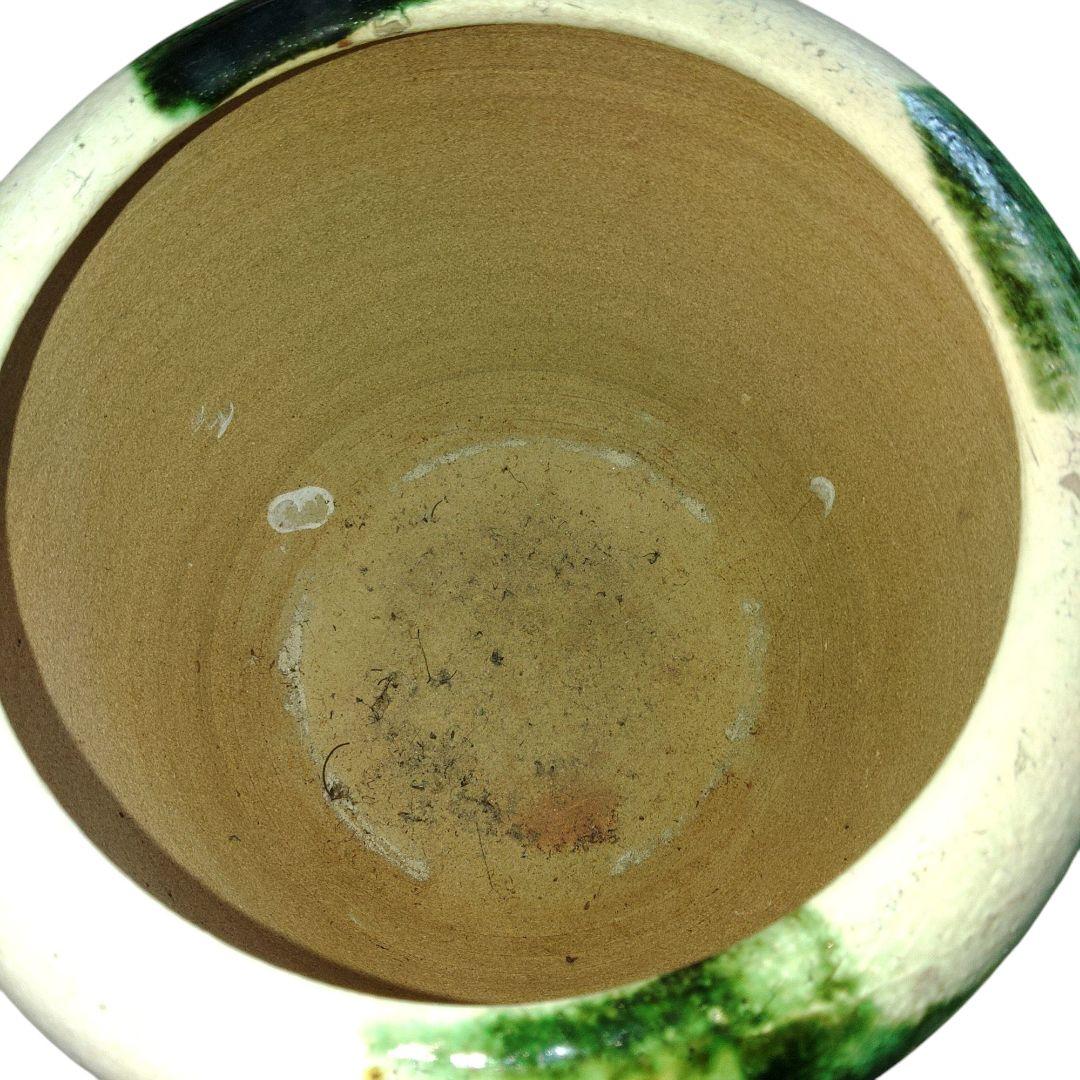 越後太丘焼　希少　瓢箪文手焙　金継ぎ　明治民窯　織部釉