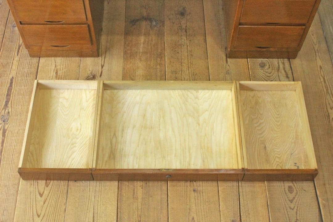 レトロ 両袖デスク 机 書斎 作業台 引き出し 抽斗 9杯 分割可能 木製