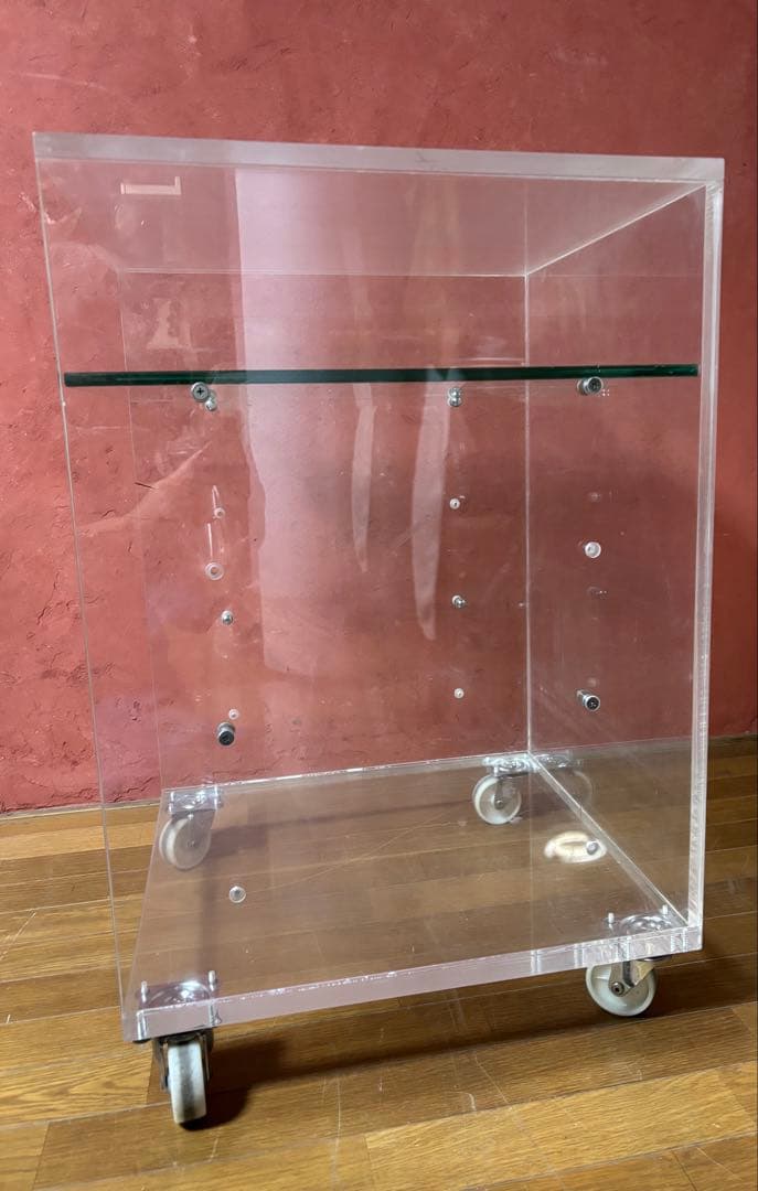 アクリル製　キャスター付き　ショーケース 棚　ガラス棚板1枚付き