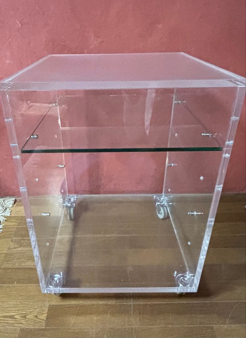 アクリル製　キャスター付き　ショーケース 棚　ガラス棚板1枚付き