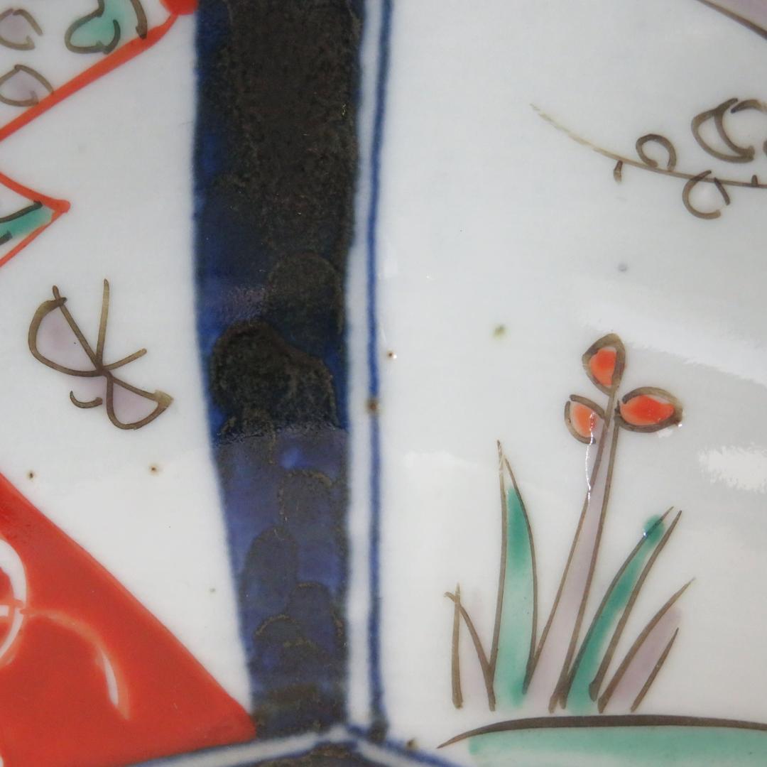 角鉢 八角鉢 伊万里 松竹梅 鳥 蝶 窯傷 歪み 明治前後