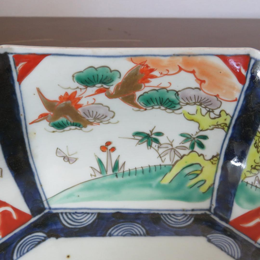 角鉢 八角鉢 伊万里 松竹梅 鳥 蝶 窯傷 歪み 明治前後