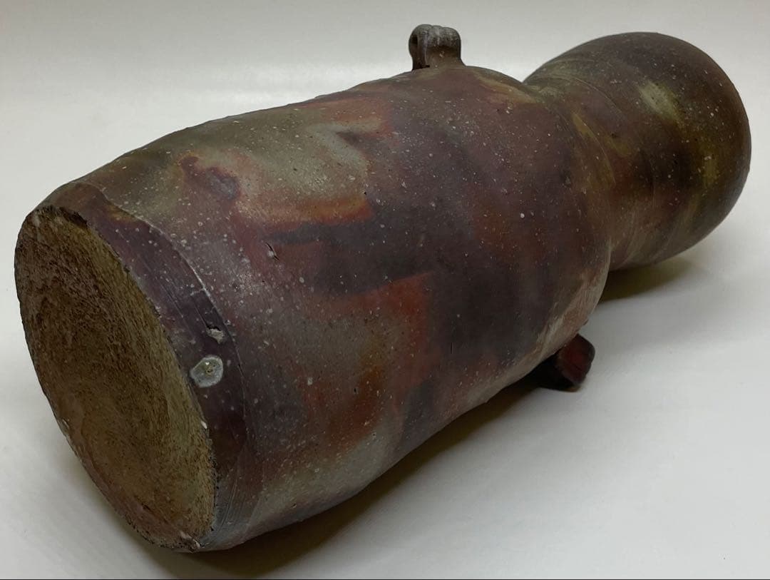 県指定重要無形文化財　金重道明　備前焼　耳付花入　共箱 　　　y16