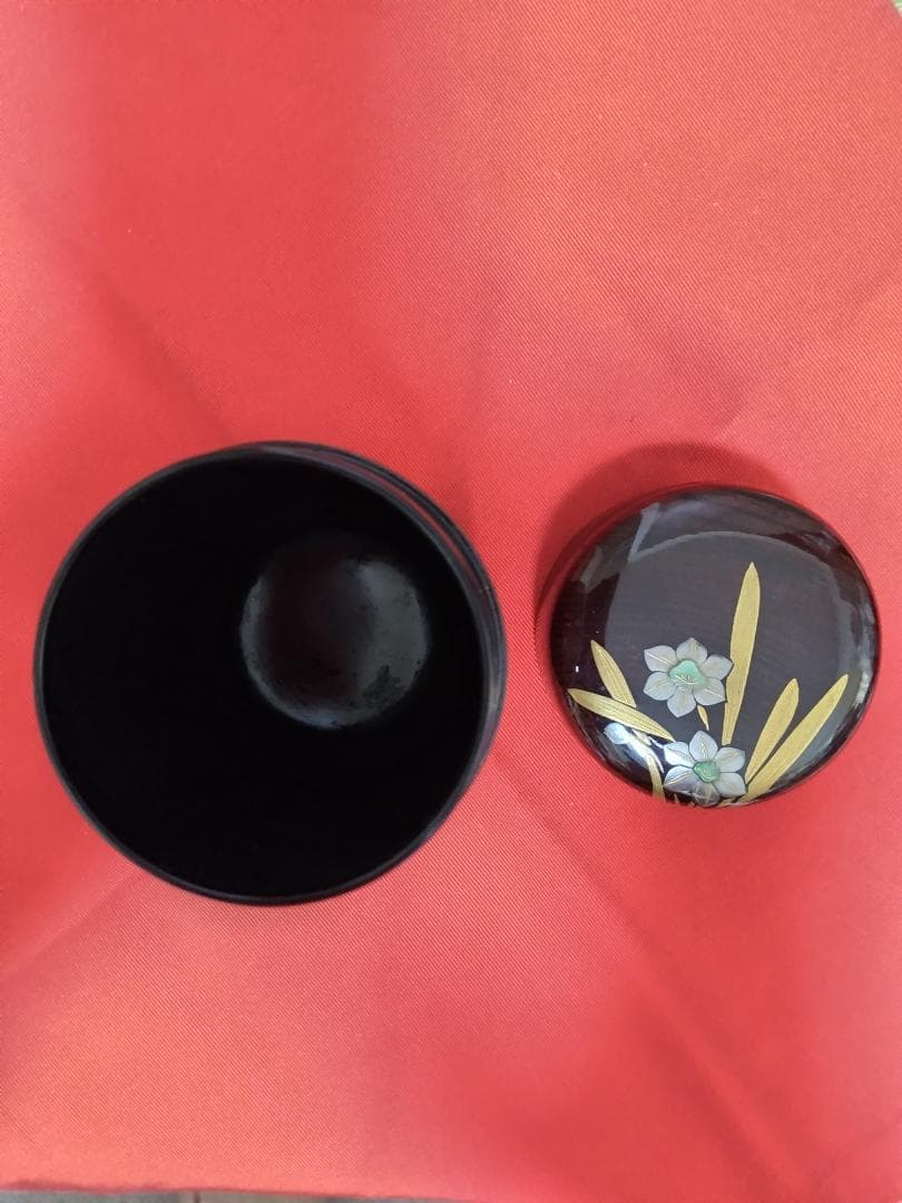 お値下げ茶道具　 長棗欅目水仙螺鈿一星作美品