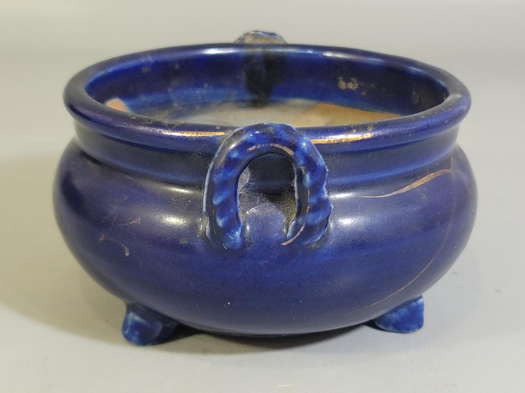 瑠璃香炉 唐木四方盆 時代物 二件 DT449