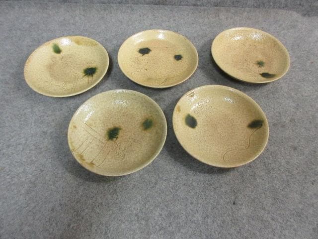 黄瀬戸絵変り小皿 5枚 [B24546]